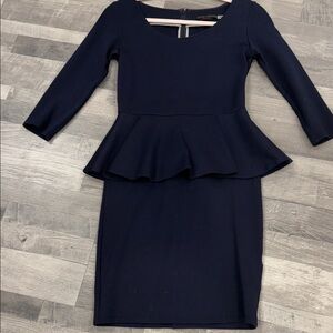 Alice + Olivia Navy Long Sleeve Peplum Dress